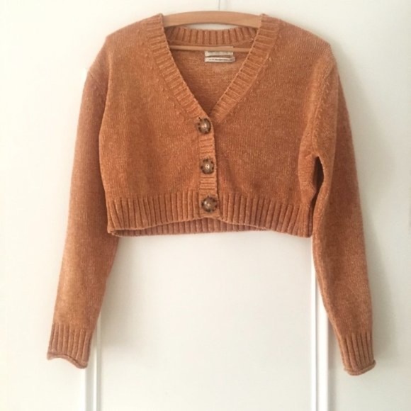 ⭐UO Maura Chenille Cropped Cardigan gold orange XS - Picture 4 of 11